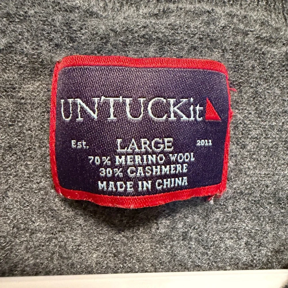 UNTUCKit Mens Heather Gray Merino Wool Cashmere Blend Crewneck Sweater Large